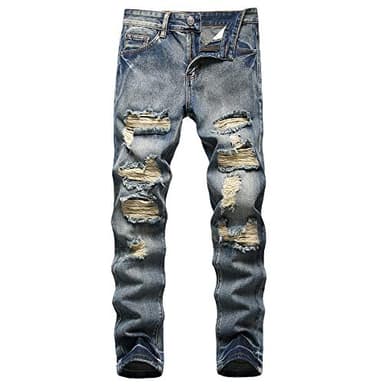 AITITIA Men's Ripped Regular Fit Jeans (34, 333 Blue)