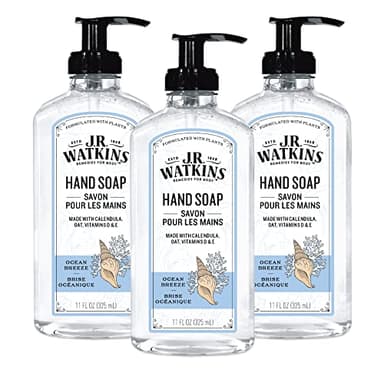 J.R. Watkins Gel Hand Soap, Scented Liquid Hand Wash for Bathroom or Kitchen, USA Made and Cruelty Free, 11 fl oz, Ocean Breeze, 3 Pack