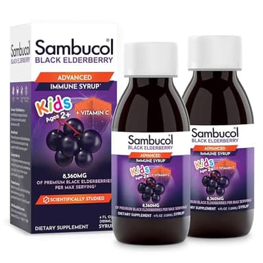 Sambucol Black Elderberry Syrup for Kids - Kids Elderberry Syrup, Added Vitamin C, Black Elderberry Syrup, Sambucus Elderberry Kids Syrup for Immune Support, Delicious Berry Taste - 4 Fl Oz, 2-Pack