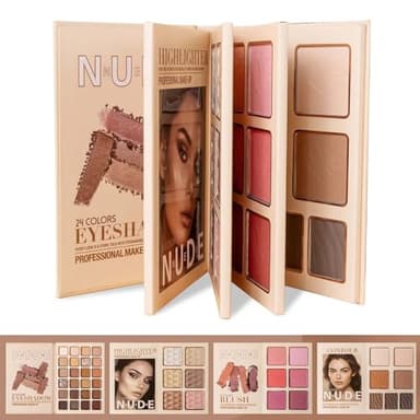 Makeup Palette,Eyeshadow & Highlighter & Blush & Contouring,4-Layer Book-Style Foldable Makeup Palette Set,Matte Glitter Metallic Shimmer, Highly Pigmented Long Lasting Make Up Pallet(43 Colors)