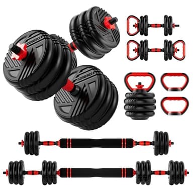 Adjustable Dumbbell Set, 10/20/30/45/70/90lbs, 5 in 1 Multi-Function Dumbbells Set Converts to Barbell & Kettlebell, Weight Set for Home Gym Workout, Suitable for Men/Women Strength Training