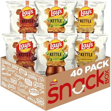 Lay's Kettle Cooked Potato Chips, Variety Pack, 0.85 Ounce (Pack of 40)