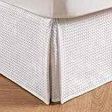 MIYE Pleated Waffle Weave Bed Skirt, Tailored Dust Ruffle 16 Inch Drop Easy Fit, Machine Washable (White, Queen - 16" Drop)