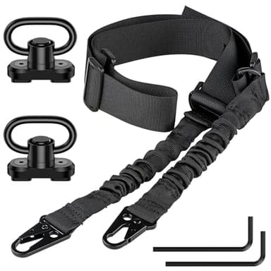 CVLIFE Rifle Sling Traditional Two Sling Adjustable Length Gun Sling for Rifle with 2 Pack 1.25” Swivel for M-Rail Black
