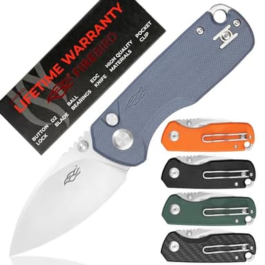 Firebird GANZO FH925-GY Small Pocket Folding Knife Button Lock D2 Steel Blade G10 Anti-Slip Handle with Clip Camping Outdoor EDC Utility Knife Best Gift for Men Women (Grey)