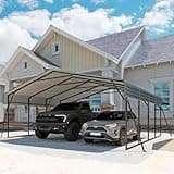 Real Relax 20x20ft Metal Carport, Heavy Duty Carport with Galvanized Steel Roof and 4 Support Legs, Outdoor Garage Car Shelter Shade for 2 Cars, Boats and Truck