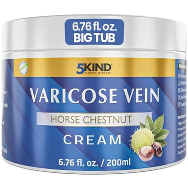 Varicose Veins Treatment for Legs 6.76 Fl Oz - Horse Chestnut Cream for Varicose Veins with Zinc, Avocado & Arnica - Improve the Appearance & Feel of Varicose Veins - Varicose Veins Cream by 5Kind