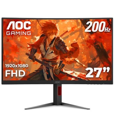 AOC C27G4H2 27" Curved Gaming Monitor, FHD 1920x1080, 1500R, 200Hz Refresh Rate, 0.3ms Response Time, Height Adjustable, Black, Xbox PS5 Switch Compatible