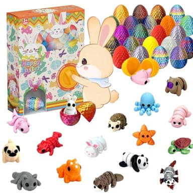 24 Pack Prefilled Easter Eggs with 3D Printed Articulated Animals Inside - Reusable Vending Machine Toy Easter Eggs for Easter Egg Hunt, Party Favor Bags, Gift Filler for Kids