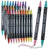 Nauets 30 Colors Waterproof Dual Tip Acrylic Paint Pens, Dot & Fine Tip Premium Coloring Drawing Markers Set for Wood, Rock Painting, Canvas, Glass, Ceramic Surfaces and DIY Crafts Making Art Supplies