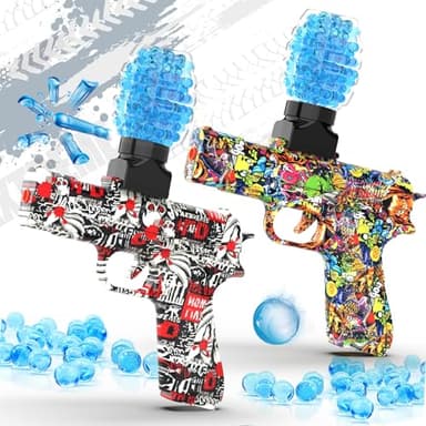 QOGELY 2 Pack Gel Ball Blaster Guns, Small Manual Splat Orby Gun, Gel Splatter Blaster for Adults, Outdoor Activities Shooting Games for Backyard, Garden& Lawn, Ages 14 & Up (Red + Yellow)