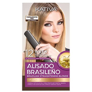 KATIVA Brazilian Keratin Hair Straightening Treatment Blonde, 12 Weeks Smooth Hair at Home, Anti Frizz Smoothing System for Light & Blonde Hair, Formaldehyde Free
