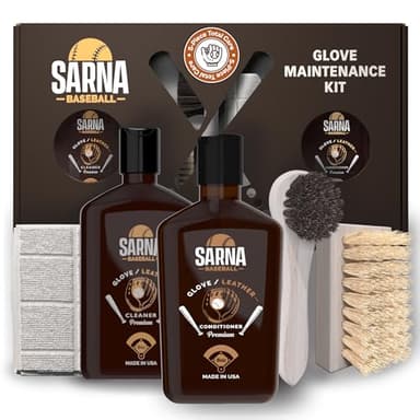 Sarna Glove Conditioner Kit – Includes Cleaner, Soft & Hard Brushes, Microfiber Cloth – Non-Darkening Leather Conditioner for Baseball Gloves, Mitts & Softball Gear – Pro-Grade Care for Longevity