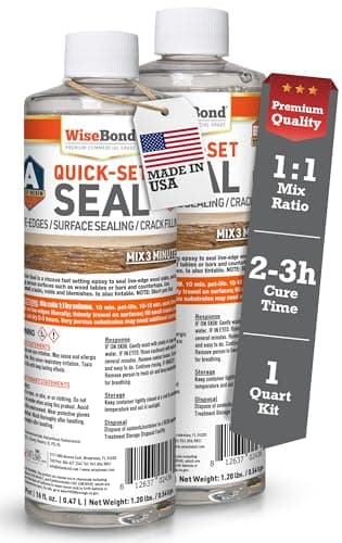 WiseBond Quick Set Seal 1-Quart Kit, Epoxy Resin Seal Wood Live Edges, Fill Cracks, Prevent Air Bubbles, Fast Curing DIY Sealer for Countertop Surfaces, Bar Top, River Table