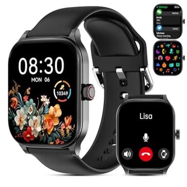 Smart Watch for Women Men(Answer/Make Call), Smartwatches with Heart Rate/SpO2/Sleep/Stress Monitor, IP68 Waterproof Activity Tracker for Android iPhone, 100+ Sports Fitness Watches (Black, 1.85")