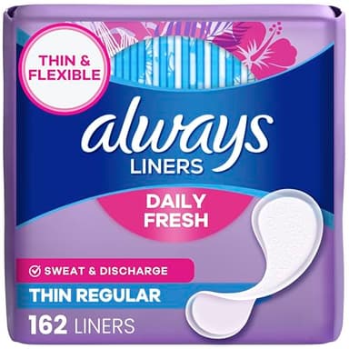 Always Panty Liners for Women Thin No Feel Protection Daily Liners, Regular, Unscented, 162 Count