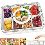 Divided Serving Tray with Lid and Handle,Portable Snackle Box Charcuterie Container,Snack tray Storage Organizer with lid,Snack Platters for Fruit, Nuts, Candy, Entertaining, Party, Picnic,Travel