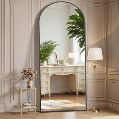 OLIXIS Arched Full Length Mirror for Bedroom, 65"x24" Full Body Mirror with Stand, Hanging or Leaning for Wall, Aluminum Alloy Thin Frame Floor Standing for Living Room, Long, Black