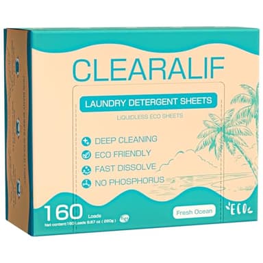CLEARALIF Laundry Detergent Sheets, Fresh ocean, 160 Load, CLEARALIF Laundry Detergent Strips Eco Friendly & Hypoallergenic