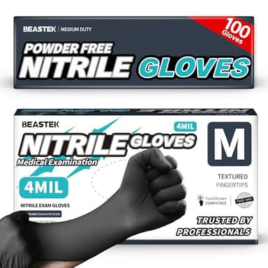 Beastek Black Nitrile Exam Gloves, 4.0 Mil, 100 Pcs Disposable Gloves Powder-Free Latex-Free for Medical, Cooking, Food-Safe (Medium)