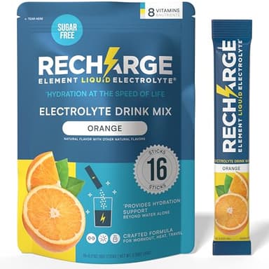 Recharge Element Liquid Electrolyte® Hydration Boost Formula - Orange Electrolyte Powder Packets | Sugar Free, Keto Friendly Drink Mix for Rapid Rehydration, Sports Recovery & Travel (16 Servings)