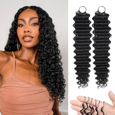 Human Crochet Hair for Black Women Deep wave Crochet Human Hair Bundles 18 Inch 50g Pre-Separated Feather Crochet Human Hair Deep Wavy Invisible Crochet Hair Extensions 40 Strands Natural Black