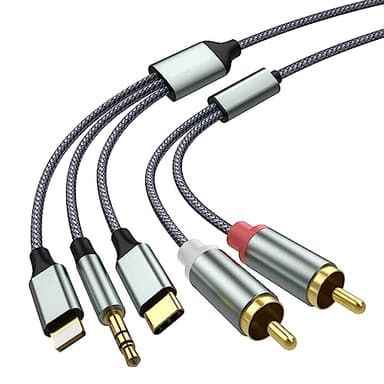 Lightning to RCA Cable Audio Aux Adapter,RCA to 3.5mm Cable，USB C to 2 RCA Audio Cable， (3 in 1 Audio Cable) for Power Amplifier, Car, Home Theater, Speaker and More(Lightning Compatible)(4.26FT)