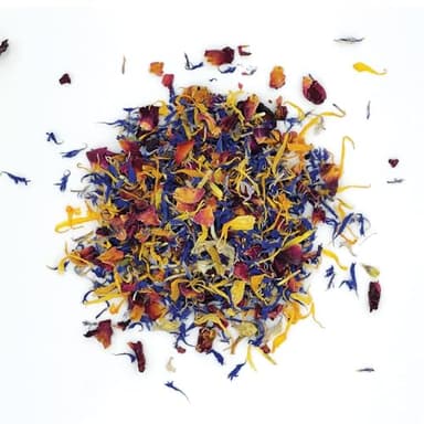 MagJo Naturals Brilliant Flower Petal Blend - Edible blend of calendula, blue cornflower and rose petals, all natural, food-grade, dried floral mix for baking, cocktails & garnish, Packaged in the USA