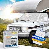 Cholila Cover RV Windshield Cover - for Class C Ford E450 1997-2025 Motorhome Windshield Cover, Protect Privacy RV Front Window Sunshade Cover with Mirror Cutouts Block Out UV Harsh Sun, Silver