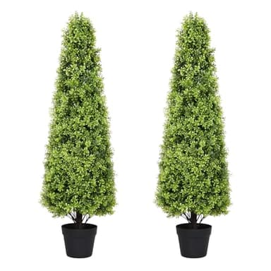 I.C.ELAINE 4ft Artificial Boxwood Topiary Trees, 48'' UV Resistant Faux Plants for Outdoor Planter, Front Porch Decor, Set of 2