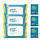 Goodwipes Flushable Butt Wipes - Vitamin E & Aloe - Soft & Gentle Wet Wipe Dispenser, Septic & Sewer Safe - Largest Adult Toilet Towelettes - Shea-Coco, 180 Count (3 Packs) + 3 Individually Wrapped