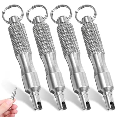 Bruislard 4 PCS Valve Core Removal Tool Keychain, Stainless Steel Tire Valve Stem Tool Portable Valves Core Disassembly and Repair Tools for Bicycle Car Motorcycle Repair Install Accessory
