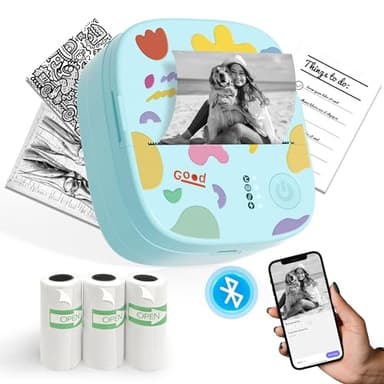XenGro Mini Sticker Printer AHM2, Mini Thermal Printer with 3 Rolls Paper, Portable Bluetooth Inkless Printpods, Pocket Label Maker Suitable for Creative Kids DIY, Diaries, Photos, Study Notes - Blue