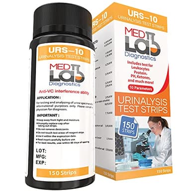 Med Lab Diagnostics 10 Parameter Urine Test Strips for Urinalysis(150 Cnt) in Sealed Pouches. Tests for Ketosis, pH, Protein, UTI, Kidney and Liver Function