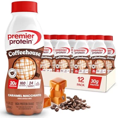 Premier Protein COFFEEHOUSE Caramel Macchiato Protein Shake with Caffeine for Energy – 30g Protein, No Added Sugar, 24 Vitamins & Minerals, 11.5 fl oz, 12 Pack