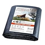 Tarp Heavy Duty Waterproof 8x10ft,TEZONG Black Tarp 12Mil Plastic Tarpaulin Outdoor Tarp Cover for Emergency Rain,Patio Furniture,Wood,Roof,Camping,Car,Pool