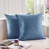 Deconovo Decorative Velvet Throw Pillow Covers 18x18 Inch for Home, Sofa, Car, Soft Couch Pillow Covers for Living Room, Bedroom, Set of 2, Stone Blue