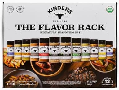 Kinder’s Organic The Flavor Rack Seasoning Set | 12 Premium Signature Blends | No MSG, No Artificial Flavors | 38.8 oz Value Pack