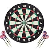 Paper Wound Dart Board – Indoor Hanging 20-Point Darts and Target Bullseye Game – Comes with Six 17g Brass Tipped Darts by Hey! Play!