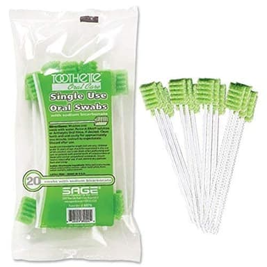 Stryker – Sage Toothette Plus Single Use Oral Swabs – With Sodium Bicarbonate – 1,000 Swabs (50 bags of 20) – Disposable dental swabs with long handle