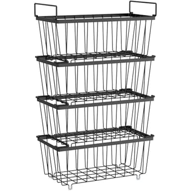 iSPECLE Freezer Organizer Bins - Fits 7 Cu.Ft Chest Freezer, 4 Pack Stackable Wire Baskets(14.7" Length), Heavy Duty Coated Deep Freezer Organizer, Rust Resistant for Frozen Food Sorting, Black