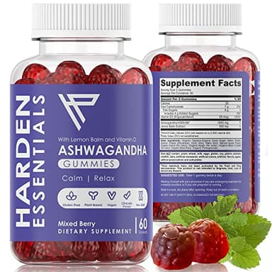 KSM-66 Ashwagandha Gummies 750mg Per Gummy – 1,500mg Per Serving – Stress & Cortisol Support – with Lemon Balm & Vitamin D – 60 Count (30 Day Supply) – Vegan – Harden Essentials