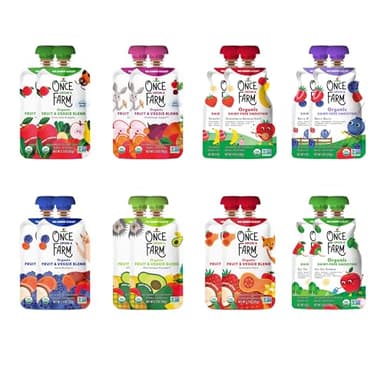 Once Upon a Farm , Farmer's Finest Variety Pack, Organic Fruit & Veggie Blends, Apple, Blueberry, Avocado, Strawberry, Mango, USDA Certified Organic, Non-GMO, Cold-Pressure Protected, No Sugar Added, Pack of 16