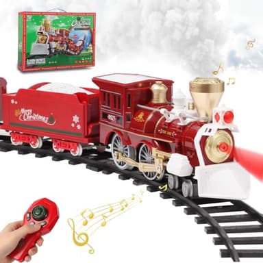 LENGTOUQ Train Set, Train Toy with Remote Control, Toy Train Set Under The Christmas Tree with Sounds, Lights and Smoke, Easter Gifts for Toddler 3 4 5 6 7 8 Years