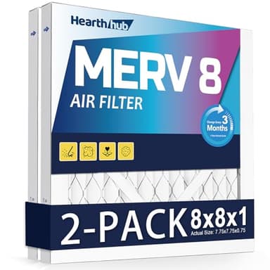 Hearthhub 8×8×1 MERV 8 Furnace Air Filters - HVAC/Furnace AC Filter Replacement (Actual Size 7.75x7.75x0.75) - Pleated Dust Defense Air Conditioner Filters for Home Office (2 Pack)
