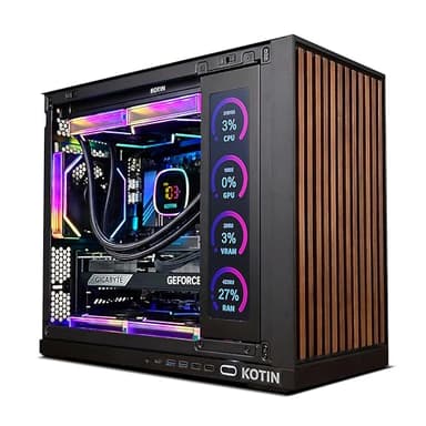 KOTIN G60B Prebuilt Gaming PC, GeForce RTX 5070 12GB GDDR7, AMD Ryzen 7 9700X, 32GB DDR5 6000MHz, 1TB PCIe 4.0 SSD, 360mm Liquid Cooler, 11.3 Inch Smart Display, WiFi 7, ARGB Tower for 4K Gaming