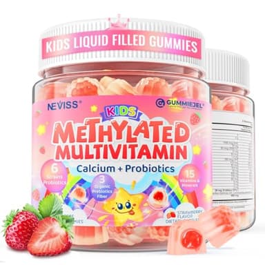 Kids Multivitamin Gummies + Calcium, Probiotics, Vitamin D3, C, Methylated B12 & Methylfolate, B6, A, K2, E, Zinc, Prebiotics for Children Ages 4+, Clean & Sugar Free, for Nutritional Support, 60 Cts