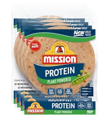 Generic Mission Super Soft Protein Plant Powered Tortilla Wraps, 9 oz, 6 Count 4 Packs (24 Tortillas) 2g Net Carbs, High Fiber