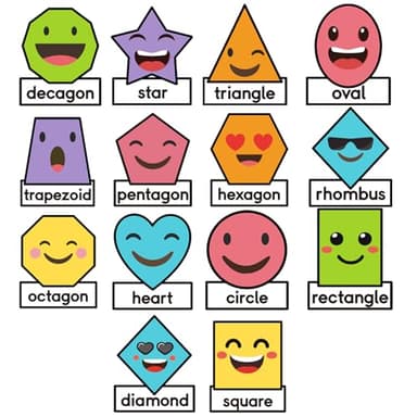 Starziwen 14Pcs Shapes Bulletin Board Set, Jumbo 10x12 Inch 2D Geometric Shapes Posters for Classroom Wall, Rainbow Educational Cutouts with Glue Points for Kindergarten and Preschool Decor