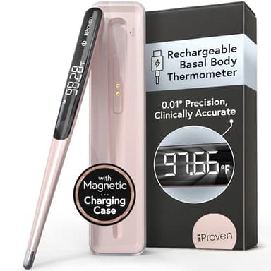 iProven Rechargeable Basal Body Thermometer, 0.01° Precision, Quick 70-Sec Readings with Silent Buzz, Backlit Display, Last Memory Recall, Accurate BBT Thermometer for Natural Ovulation Tracking